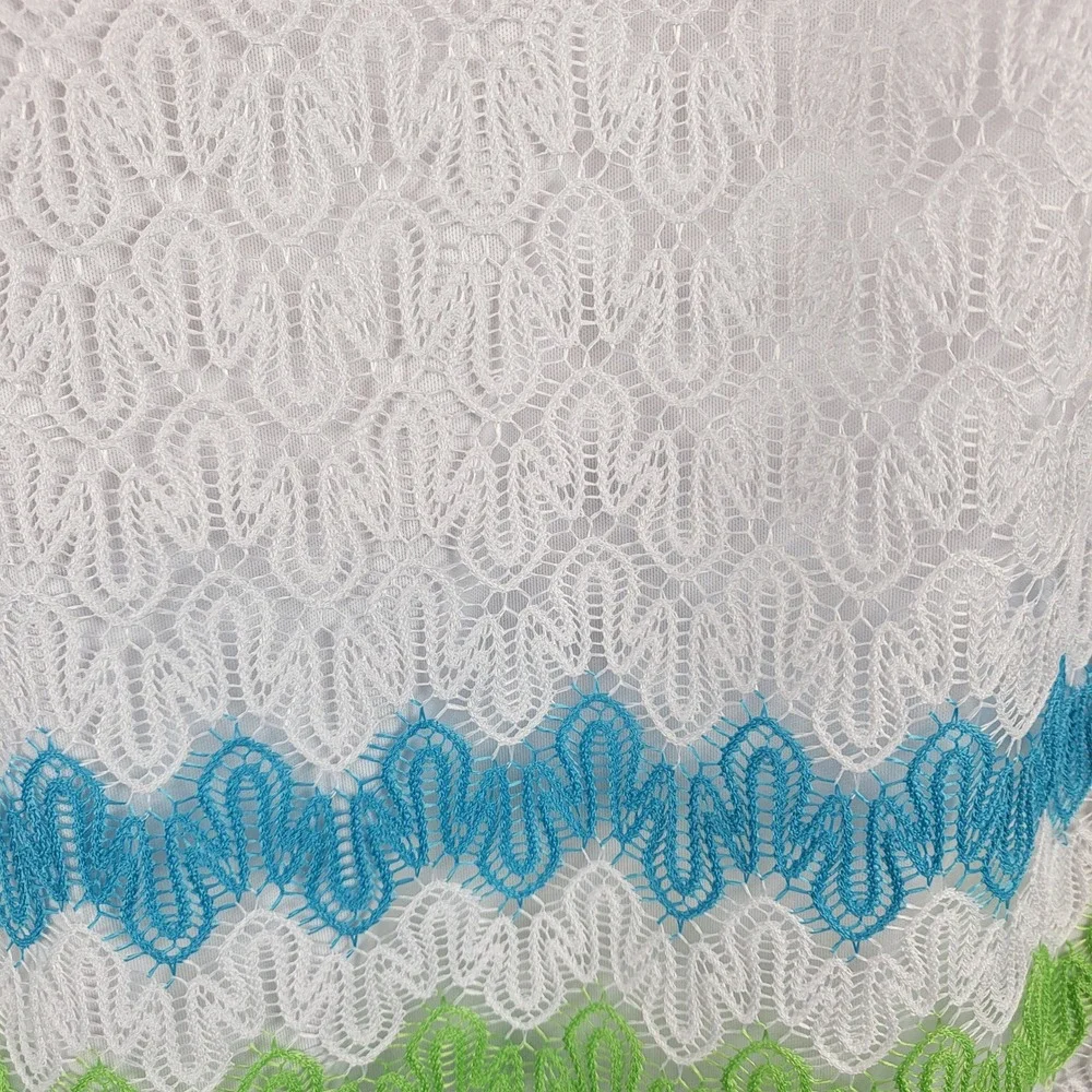 Alfred Dunner Womens Large‎ Lace Top Blue Green White Chevron Short Sleeve - Picture 2 of 5